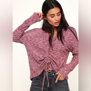 Lulus Briony Heather Mauve Ruched Long Sleeve Sweater Top Size XL
